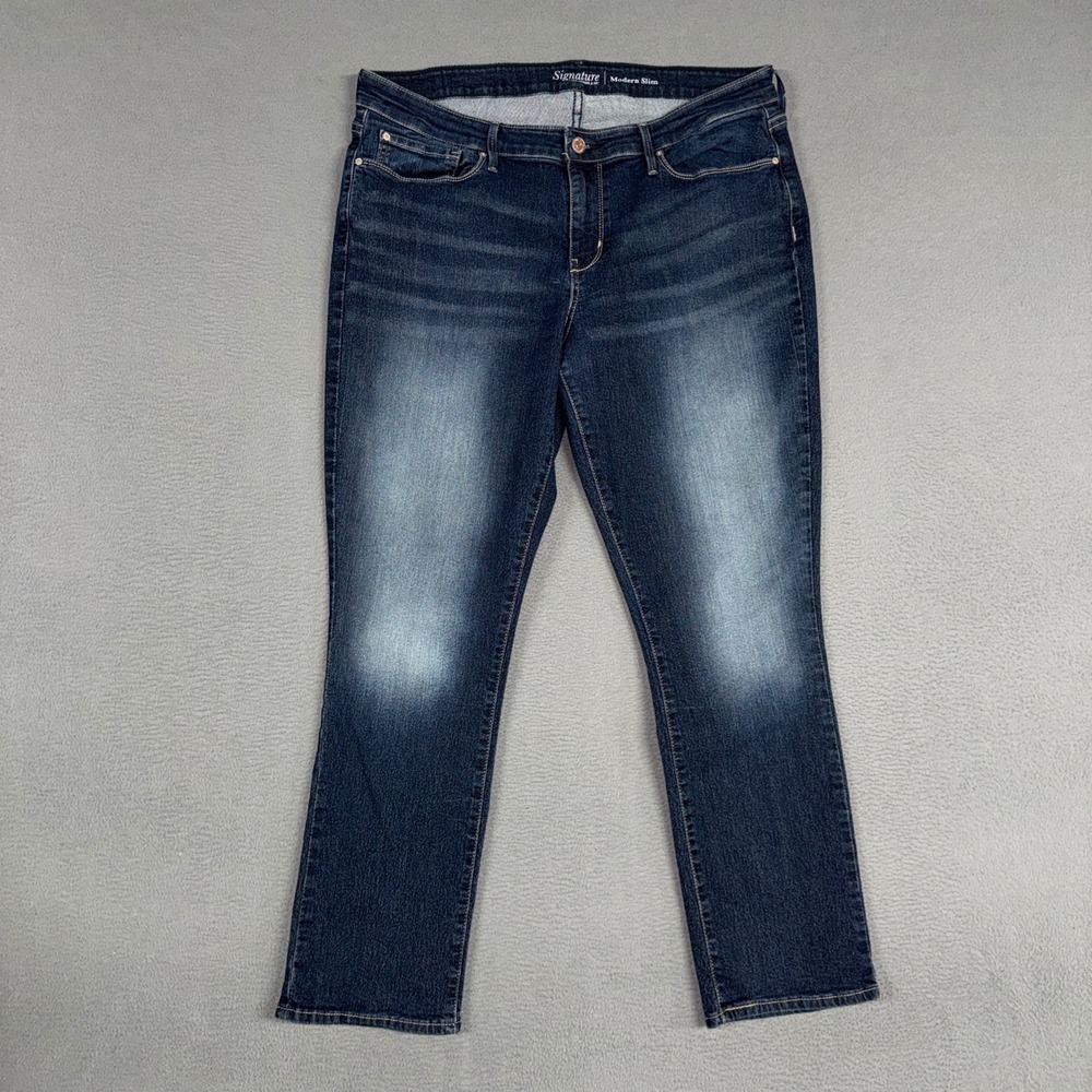 Signature Levis Jeans Womens 18 Blue Modern Slim Fit Stretch Distressed Denim